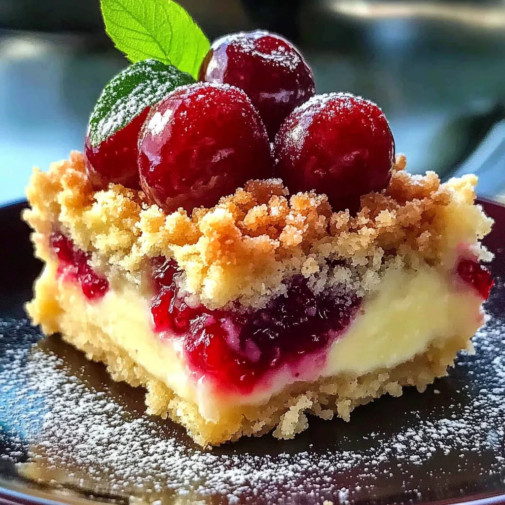 Kirschkuchen mit Streuseln und Vanillepudding